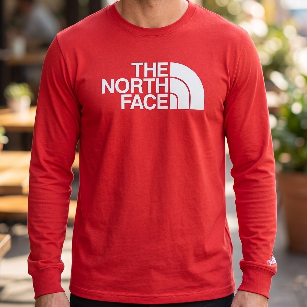 The North Face Mens Long Sleeve Graphic T-Shirt Red Never Stop Exploring XXL